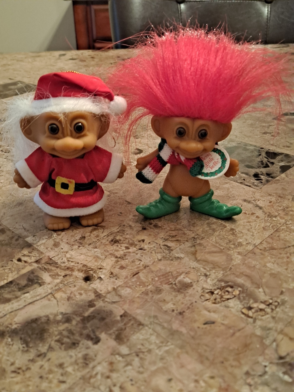 Vintage Russ Berrie Merry Little Trolls Elf and Santa Ornament Troll